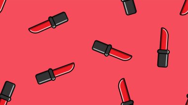 Güzellik kutusu için kırmızı bir arka planda, pürüzsüz kırmızı ruj ve mükemmel tatlı bir öpücük, randevu için makyaj, kozmetik için romantik bir bakış. Vektör illüstrasyonu