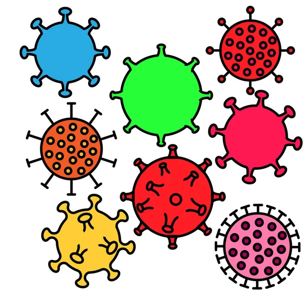 Conjunto de ícones coloridos de vírus médicos micróbios perigosos estirpe mortal covid 019 coronavírus epidemia pandemia doença. Ilustração vetorial — Vetor de Stock