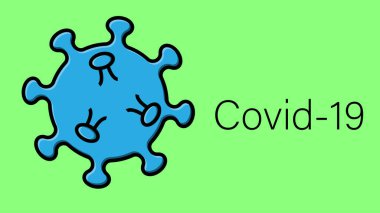 Mavi tehlikeli bulaşıcı ölümcül solunum yolu enfeksiyonu salgını, yeşil arka planda covid-19 mikrop virüsü.