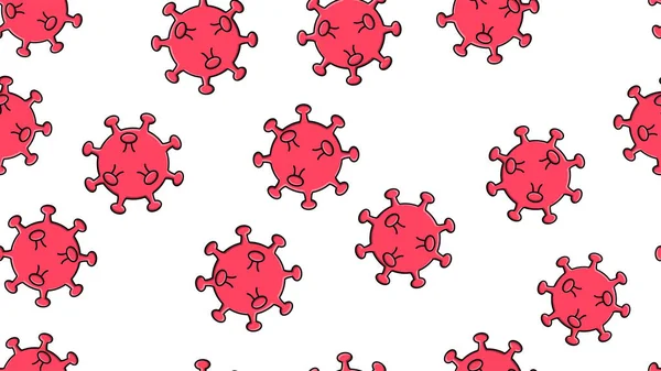 Modèle continu sans fin de coronavirus respiratoires mortels infectieux dangereux rouges épidémie pandémique, virus Covid-19 microbes causant la pneumonie sur un fond blanc — Image vectorielle