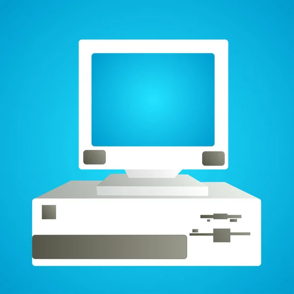 Old beautiful retro hipster computer from the 70s, 80s, 90s on a blue background — Stock Vector