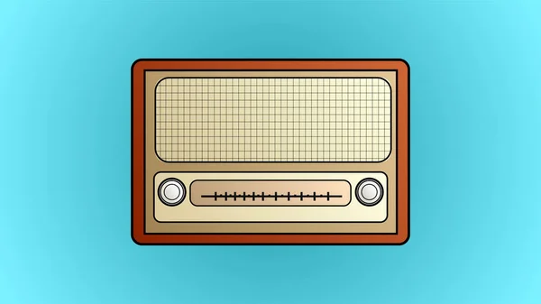Gamla vackra retro hipster radio för att lyssna på musik från 70-talet, 80-talet, 90-talet på en blå bakgrund — Stock vektor