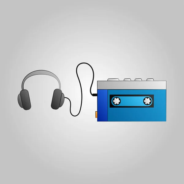 Oude mooie retro hipster muziek audio cassette speler uit de jaren 70, 80, 90 op een blauwe achtergrond — Stockvector