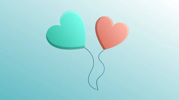 Hermoso rojo festivo con el amor azul alegres globos de corazón para la tarjeta de felicitación para el día de todos los amantes, Día de San Valentín sobre un fondo azul — Archivo Imágenes Vectoriales