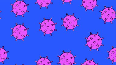 Uçsuz bucaksız menekşe tehlikeli enfeksiyon ölümcül solunum koronavirüsü salgını, Covid-19 mikrop virüsleri mavi arka planda zatürreeye neden oluyor.