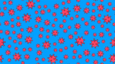 Ölümcül solunum yolu enfeksiyonu salgını, Covid-19 mikrop virüsleri mavi arka planda zatürreeye neden oluyor.