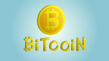Güzel, altın değerinde, parlak Bitcoin kripto para teknolojisi mavi arka plandaki zincir teknolojisini engelliyor.