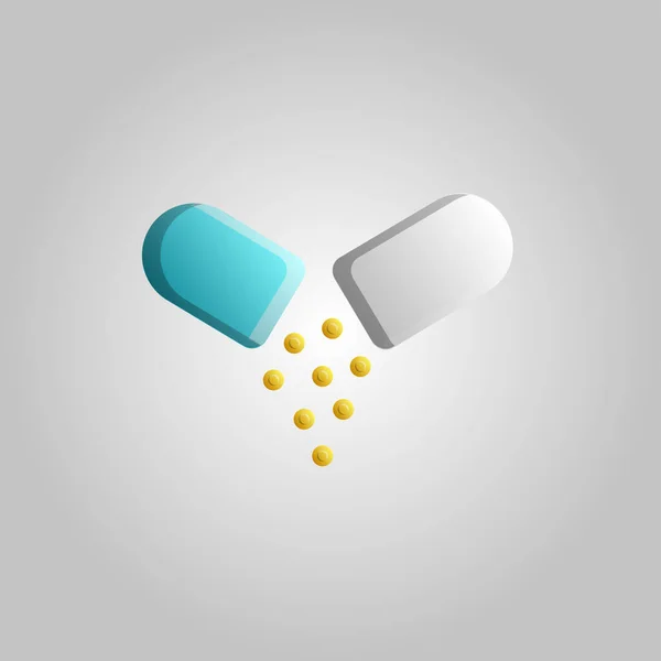 Όμορφη ιατρική κάψουλα εικονίδιο χάπια με το φάρμακο για τη θεραπεία των ασθενειών σε λευκό φόντο — Διανυσματικό Αρχείο