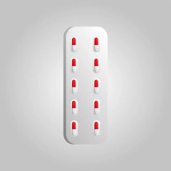 Belo pacote de ícone médico de blisters com cápsulas de pílulas com remédio para o tratamento de doenças em um fundo branco —  Vetores de Stock