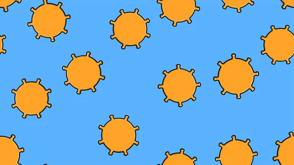 Modèle continu sans fin de coronavirus respiratoires mortels infectieux dangereux jaunes épidémie pandémique, virus Covid-19 microbes causant la pneumonie sur un fond bleu — Image vectorielle