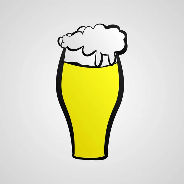 Bellissimo bicchiere di vetro giallo di gustosa birra leggera schiumosa fresca su uno sfondo bianco — Vettoriale Stock