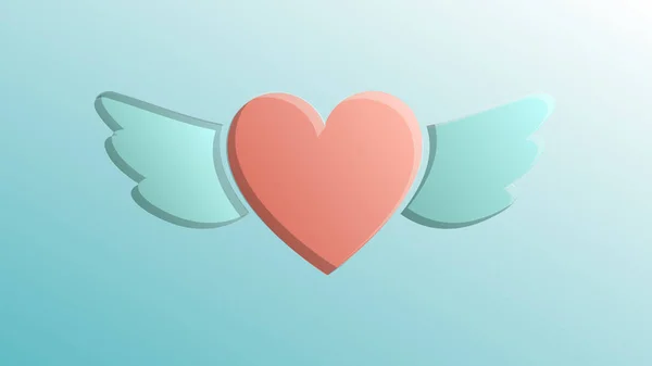 Hermoso amor rojo festivo corazón alegre con alas para una tarjeta de felicitación para el día de todos los amantes, Día de San Valentín sobre un fondo azul — Archivo Imágenes Vectoriales