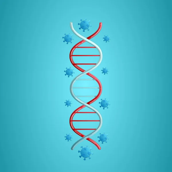 Laboratório médico científico molécula de dna e coronavírus infecção doença covid-19 molécula de vírus em um fundo azul —  Vetores de Stock