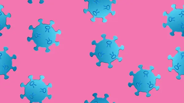 Sömlöst mönster av blå virus av bakterien coronavirus sjukdom Covid-19 pandemisk farlig infektiös konsistens på en rosa bakgrund — Stock vektor