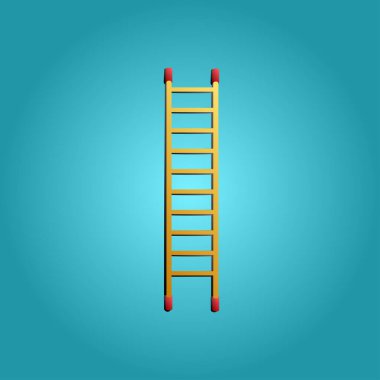 Tamir ve inşaat için bir araç. Mavi arka planda basamaklı merdiven ile uygulanan ahşap bir merdiven. Vektör illüstrasyonu