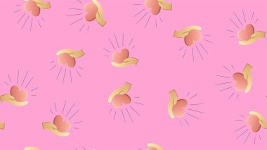 Pembe bir arka planda, sonsuz, şenlikli, sevgi dolu, neşeli, şefkatli kalpler. Vektör illüstrasyonu