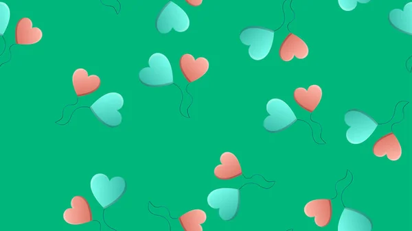 Patrón sin fin sin costuras de hermoso amor festivo alegres tiernos globos en forma de corazón sobre un fondo verde. Ilustración vectorial — Vector de stock