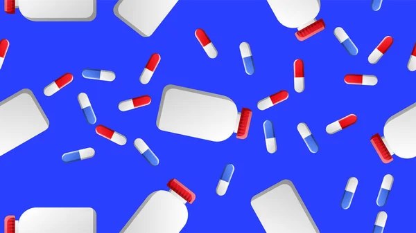 Нескінченний безшовний візерунок медичних наукових медичних виробів фармакологічних банок для таблеток і таблеток таблеток на синьому фоні. Векторні ілюстрації — стоковий вектор