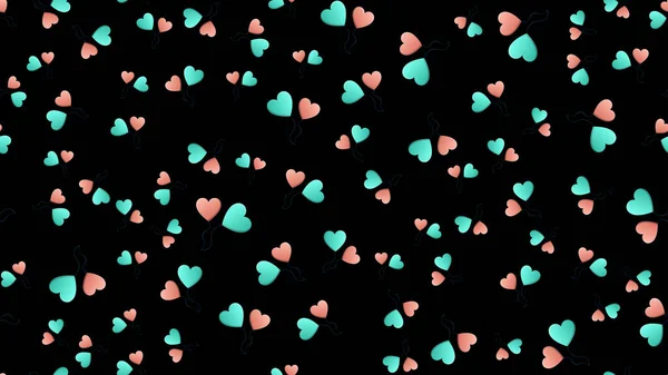 Patrón sin fin sin costuras de hermoso amor festivo alegres globos tiernos en forma de corazón sobre un fondo negro. Ilustración vectorial — Vector de stock