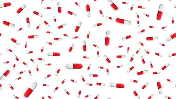 Бесконечная бесшовная картина медицинских научных медицинских изделий, фармакологических таблеток и лекарств, капсул с таблетками на белом фоне. Векторная иллюстрация — стоковый вектор
