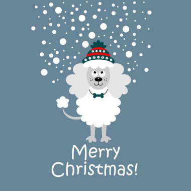 Çizgi film beyaz kaniş Noel kartı. Vektör çizim