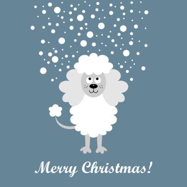 Çizgi film beyaz kaniş Noel kartı. Vektör çizim