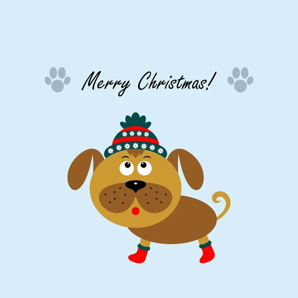 Carte de Noël avec un chien de dessin animé. Illustration vectorielle — Image vectorielle