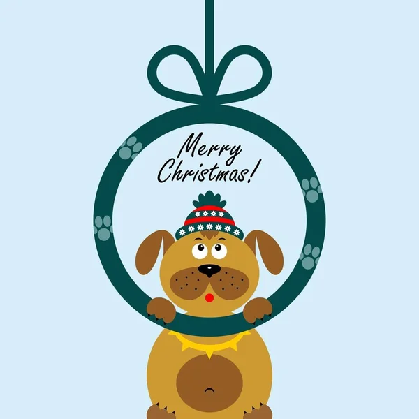 Carte de Noël avec un chien de dessin animé. Illustration vectorielle — Image vectorielle