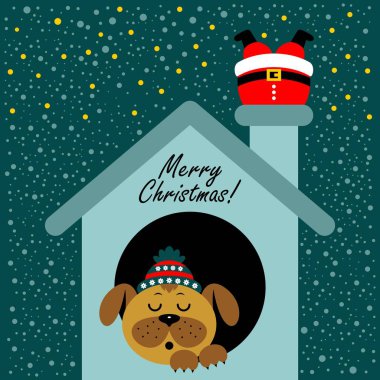 Noel kartı ile bir çizgi film köpek. Vektör çizim