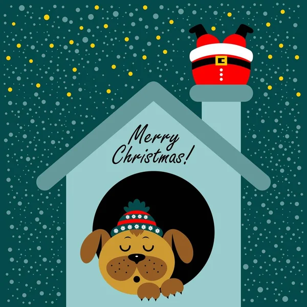 Noel kartı ile bir çizgi film köpek. Vektör çizim