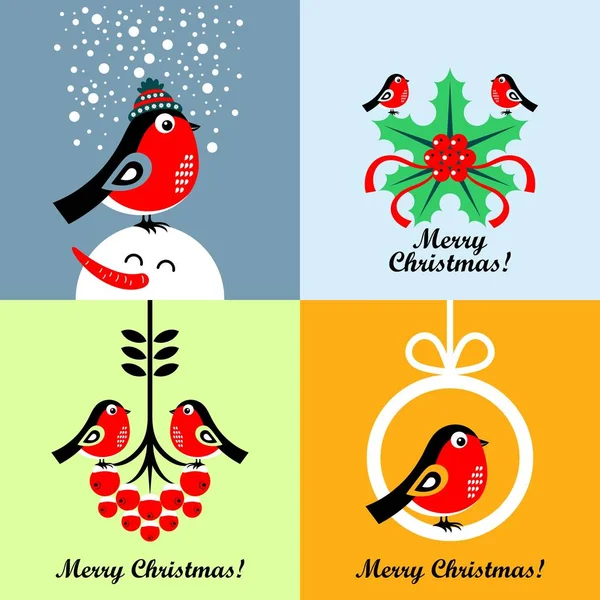 Weihnachtskarten mit Cartoon-Gimpeln. Vektor — Stockvektor