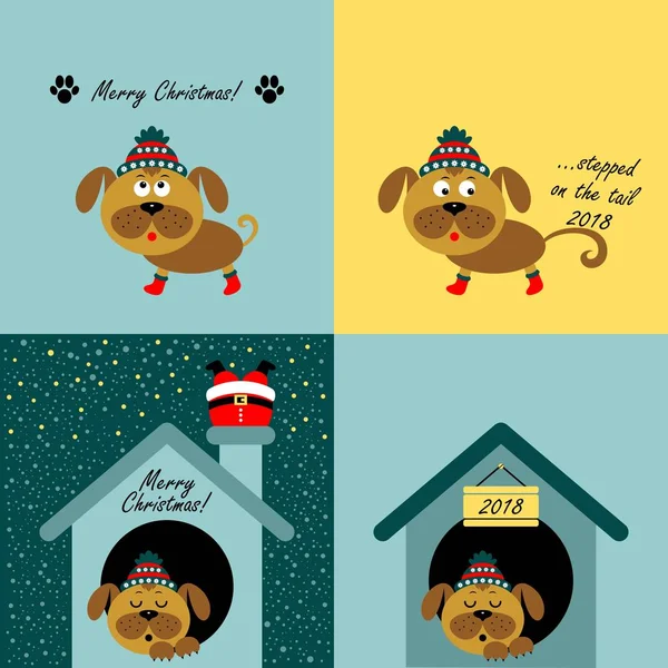 Weihnachtskarten mit Zeichentrickhunden. Vektor — Stockvektor