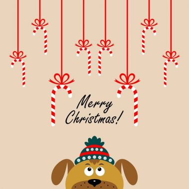 Noel kartı ile bir çizgi film köpek. Vektör