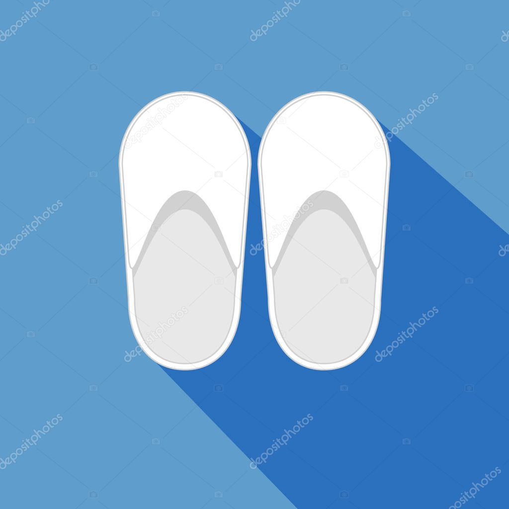 white slippers, hotel slippers flat design with long shadow, vector