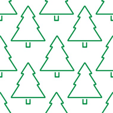 Noel ağacı minimalist anahat seamless modeli, çam ağacı, vektör