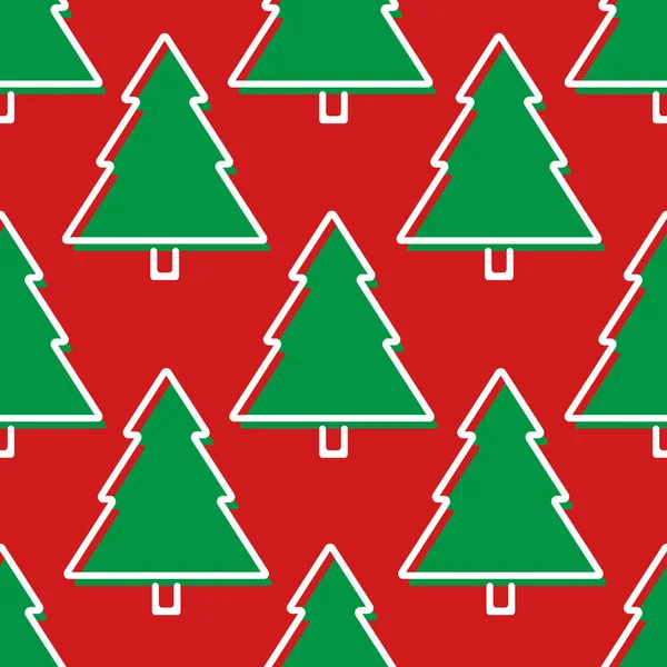 Árvore Natal Sem Costura Padrão Vermelho Verde Padrão Pinheiros Vetor — Vetor de Stock