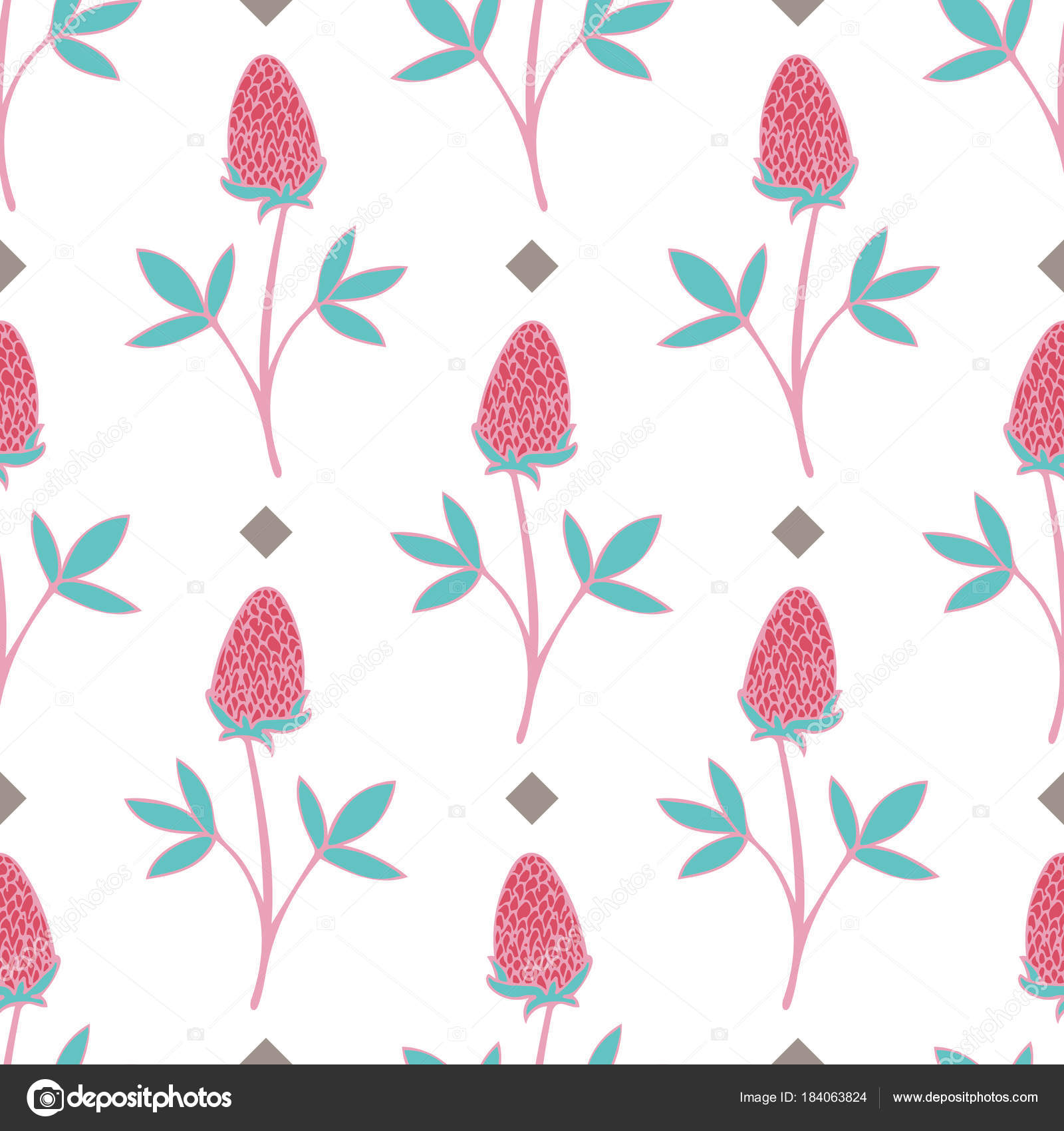 Modello senza cuciture bel fiore disegnato a mano nei colori rosa azzurro — Vettoriale Stock