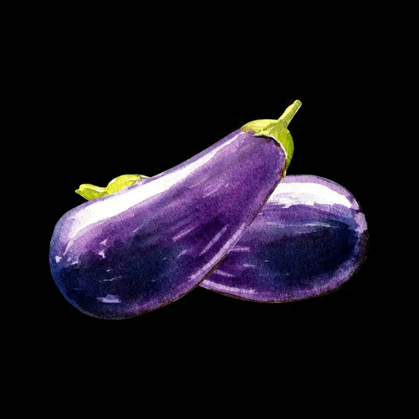 Eggplant Watercolor Illustration Black Background — Stock Photo, Image