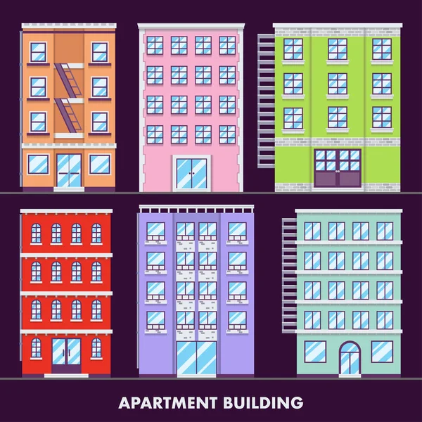 Apartment building flat design minimalist and full color — Stock Vector