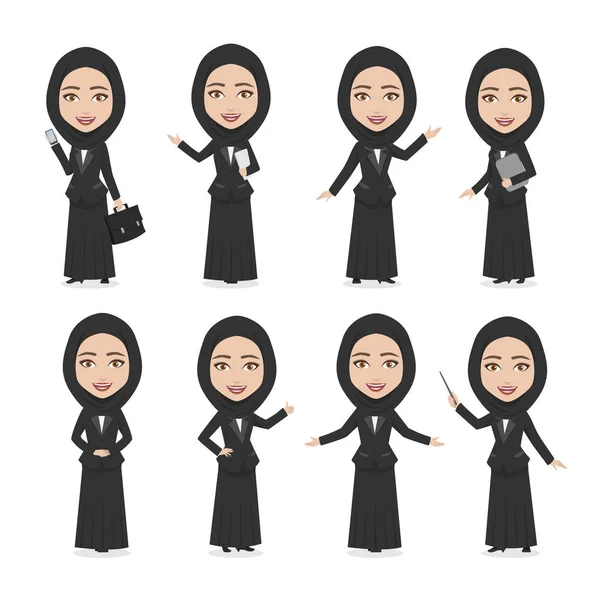 Chibi Hijab Muslim Mujer de carácter Mujer de negocios — Vector de stock