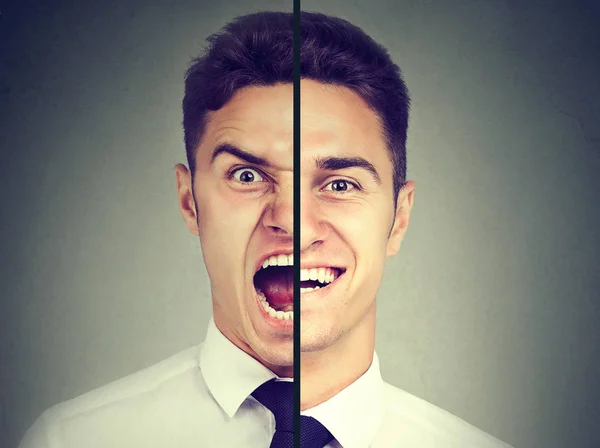 Transtorno bipolar. Homem de negócios com dupla expressão facial — Fotografia de Stock