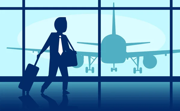 Illustration d'un homme d'affaires transportant un bagage à l'aéroport — Image vectorielle
