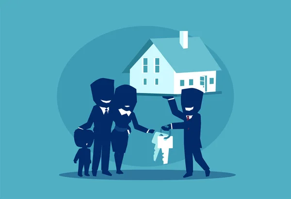 Familjen köper fastigheter framgångsrikt — Stock vektor