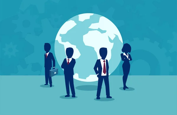 Ondernemers rond wereld in teamwork — Stockvector