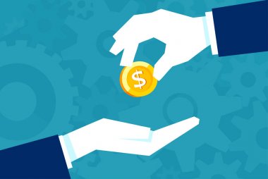 İşadamı adam bir altın verir. Finansal borç kavramı
