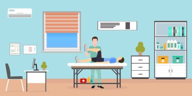 Masada yatan bir hastanın vektörü doktor tarafından muayene ediliyor.