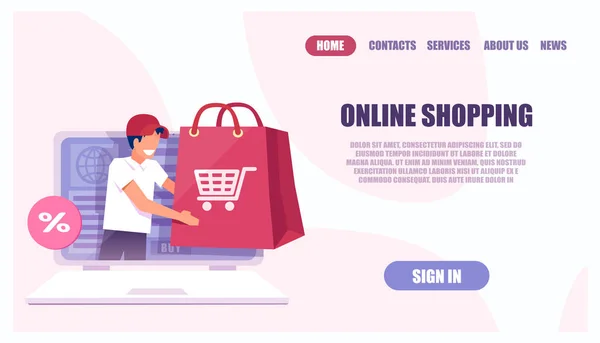 Vector of an online shopping landing page website — Stock Vector