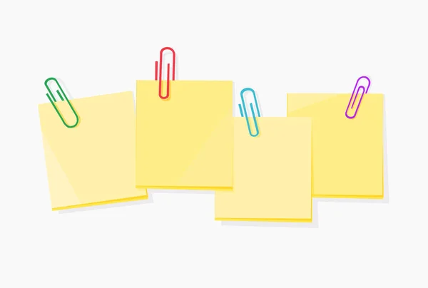 Διάνυσμα χρωματιστών συνδετήρων με λευκό κίτρινο σημειωματάριο — Διανυσματικό Αρχείο