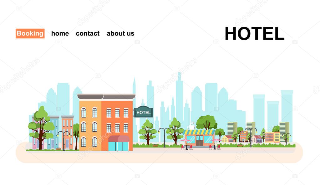 Vector of a hotel on cityscape background