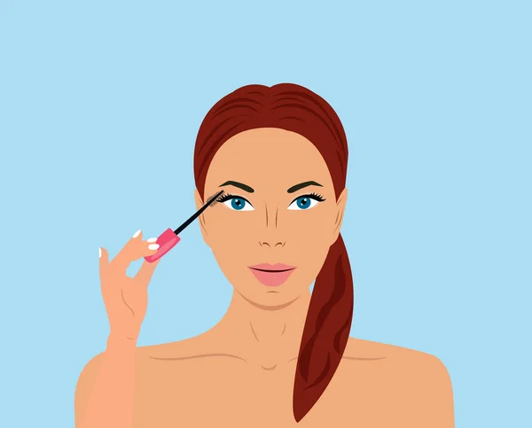 Vecteur d'une femme appliquant un mascara — Image vectorielle